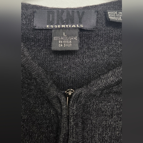 DKNY SZ L Essential 100% Wool Laine  Dark Charcoal Gray1/2 Zip-Up Hooded Sweater - Picture 3 of 12